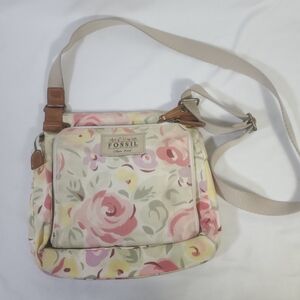 Fossil Women's Crossbody Bag with Floral Design - Cream and Pink